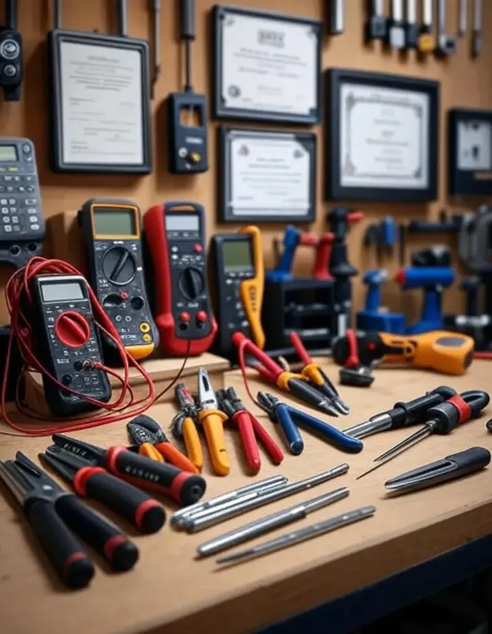 Elektryk z narzędziami i certyfikatami